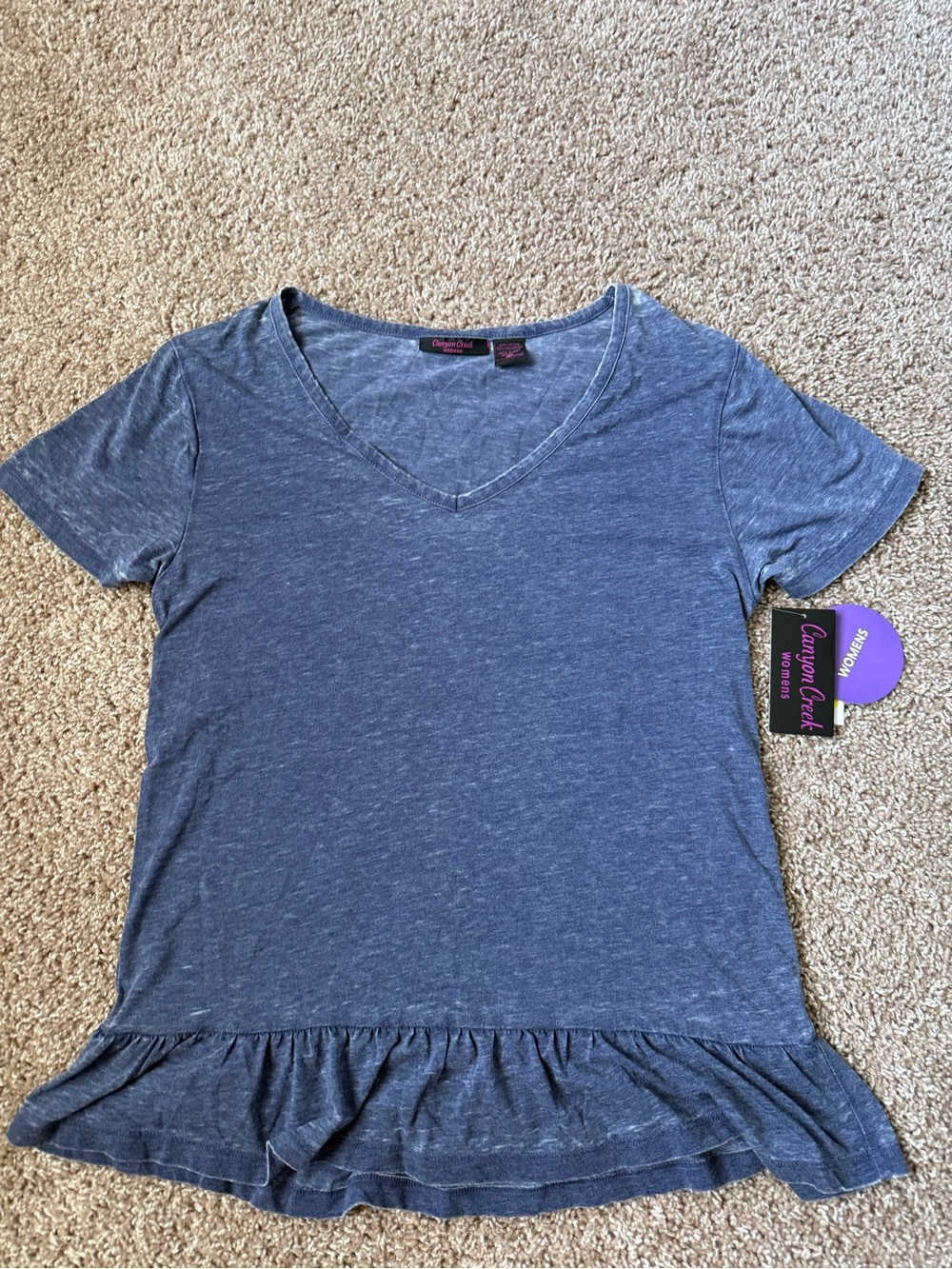 Casual Heathered Blue V-Neck Ruffle-Hem Tee